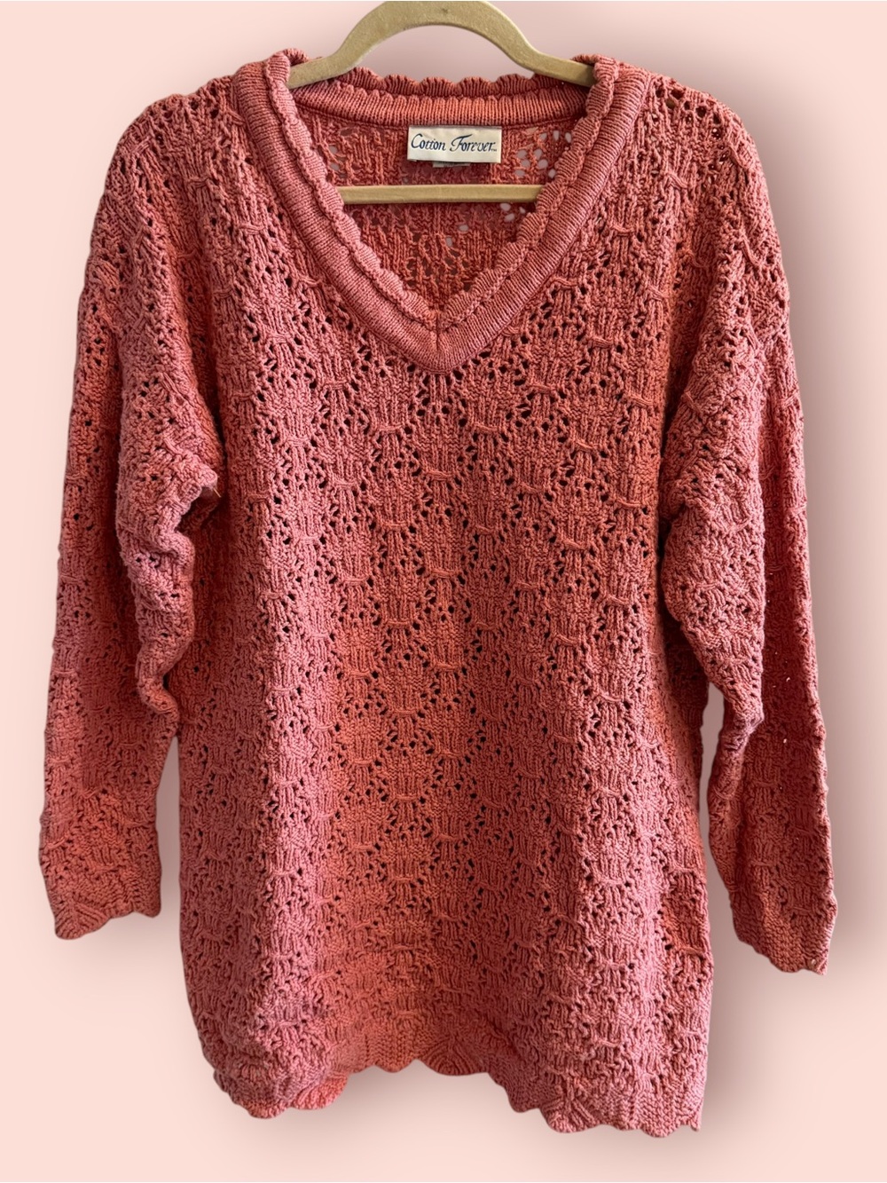 Vintage Cotton Forever Pink Open Knit Sweater